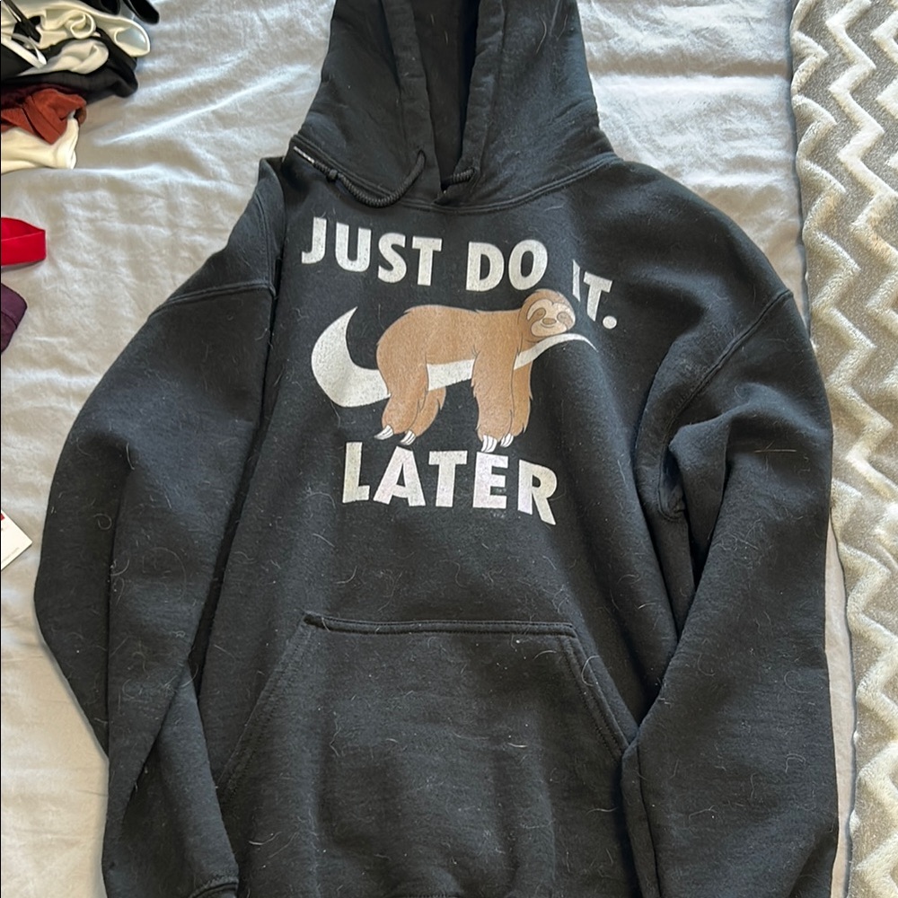 Black Hoodie with Sloth Graphic